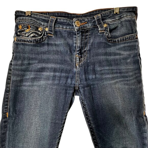 True Religion Distressed Skinny  Blue Jeans Flap Pockets Frayed Raw Hem Sz 30 - Picture 3 of 16